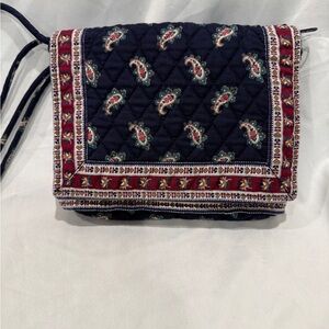 Vintage Vera Bradley Large Elite Crossbody Purse in Rare Pattern of Navy Paisley